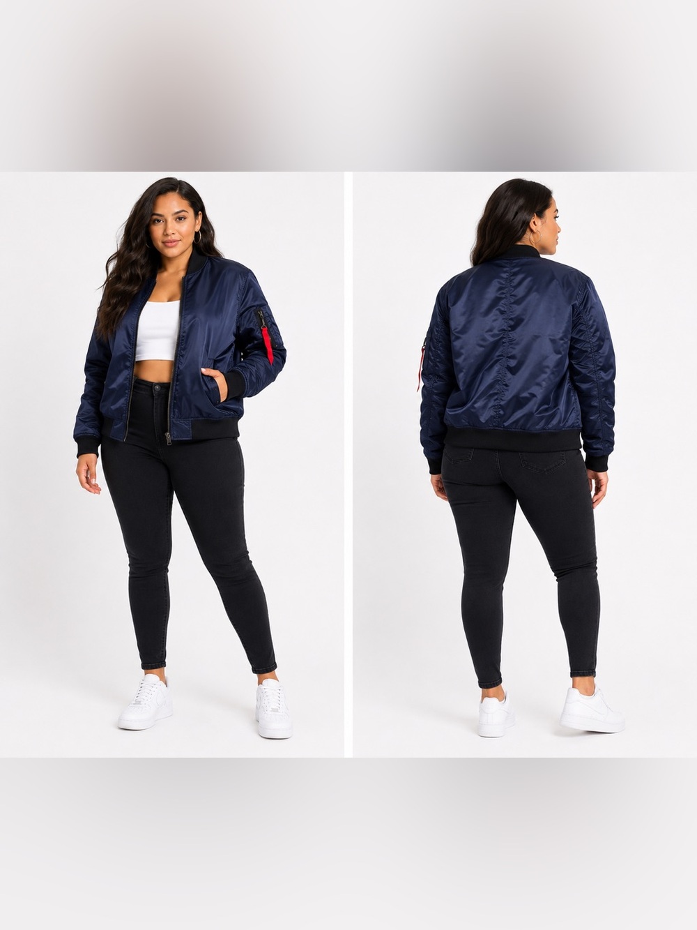 Plus Size Navy Bomber Jacket for Women - Classic Lightweight Coat